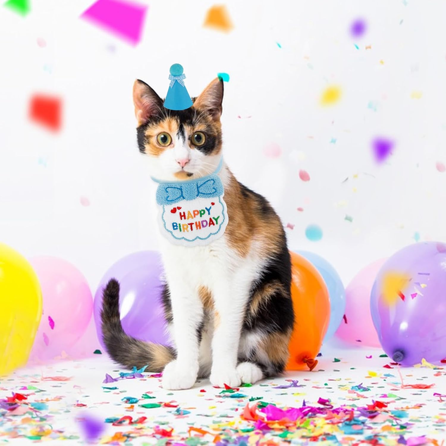 Small Dog Cat Birthday Hat Scarf Set, Cute Pet Birthday Bandana Party Supplies Puppy Happy Birthday Decorations Embroidered Birthday Girls Boys Kitten Dog image number 4