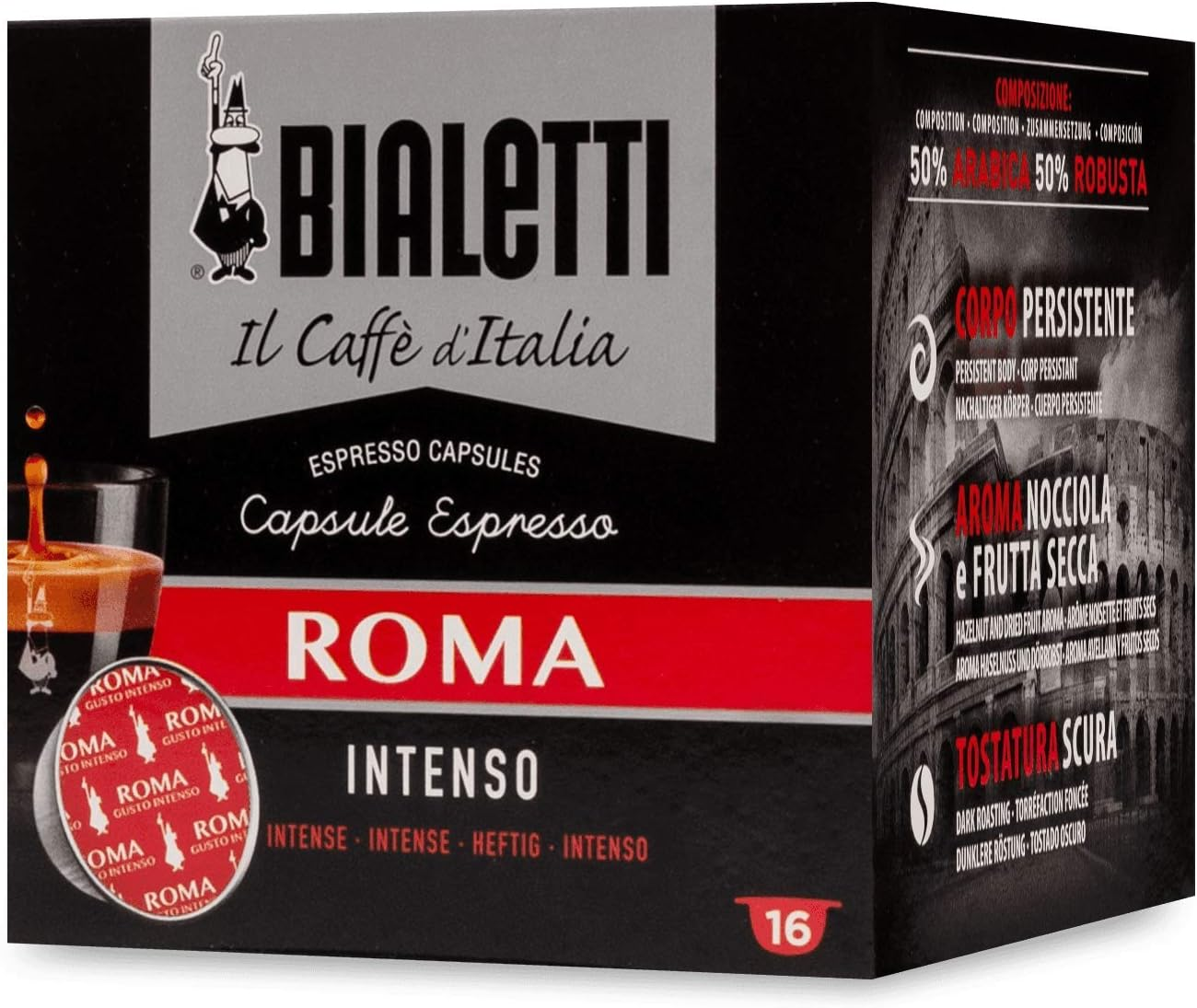 Bialetti - Coffee Capsules ROMA Blend, Medium-Dark Roast, 8 Boxes of 16 Capsules (128 Total) Compatible with Bialetti Capsule Machine image number 2