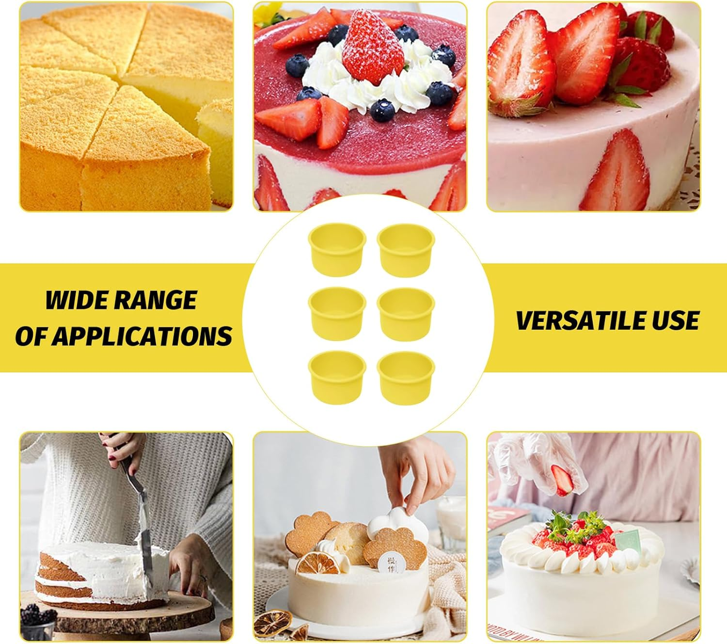 Silicone Moulds Cake Pan, Non-Stick Silicone Baking Moulds for Mini round Cakes, Cheesecake, Brownies, Desserts, Oven, Microwave & Dishwasher Safe (Yellow, 4Inch)