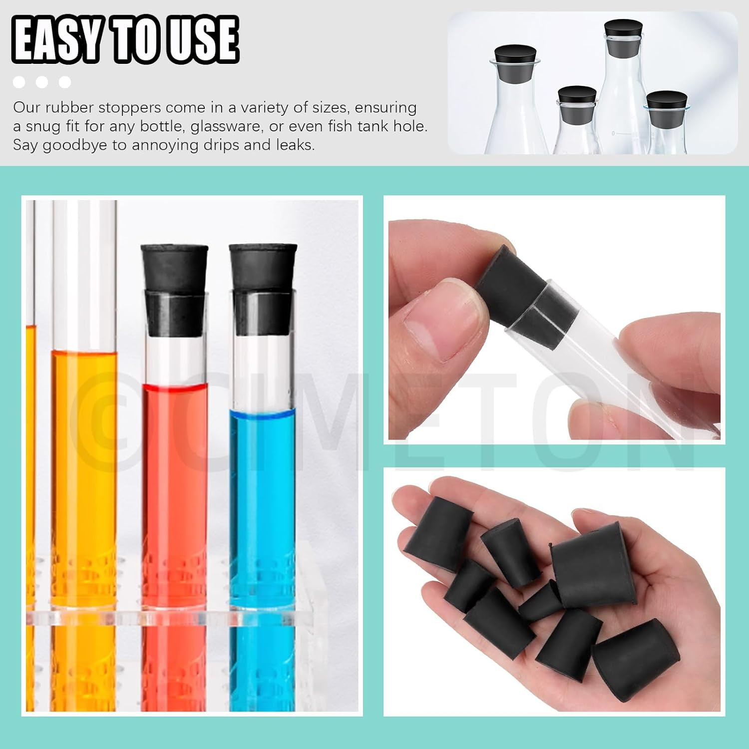 32PCS Solid Rubber Stoppers Assortment Kits 000#-10# 13 Assorted Sizes Black Lab Plug Tapered Lab Seal Rubber Stoppers for Pipe Tank Bottle Sealing(Black) image number 2