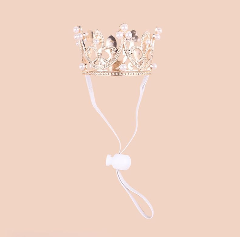 2Pcs Pet Birthday Party Crown for Small Dog with Adjustable Strap Hat Rhinestone Faux Pearl Crown for Birthday Party (Gold+Rose Gold, One Size)