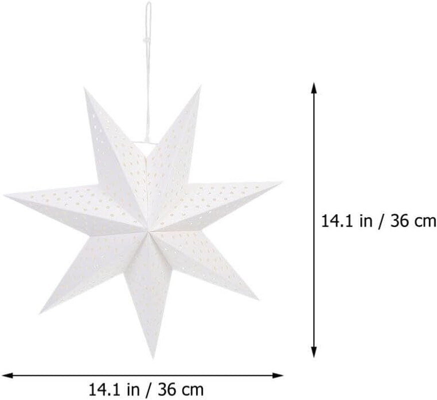 Ciieeo 5Pcs White Hanging Paper Star Lantern Lampshade 3D Large Paper Star 7 Pointed for Xmas Wedding Holiday
