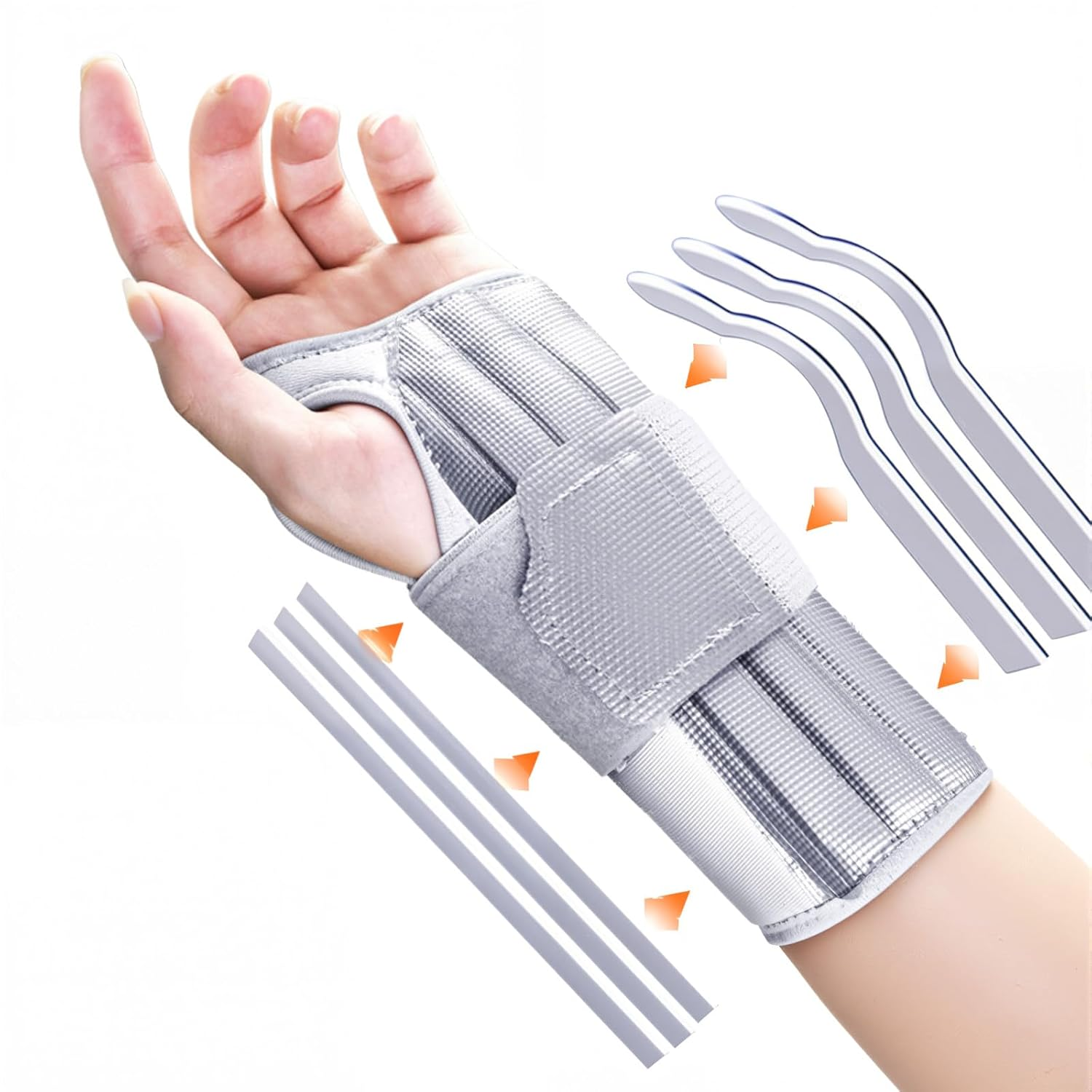 Wrist Brace for Carpal Tunnel, Adjustable Night Wrist Support Brace with Splints Right Hand with 6 Metal Stabilizers, Wrist Support Wrap Support for Arthritis, Sprain, Sleeping, Working (Gray, Left) image number 2