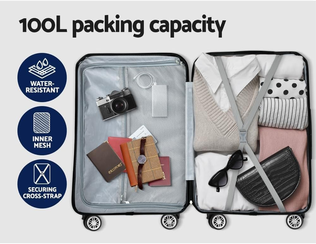 Wanderlite Luggage, Trolley Suitcase Hand Luggages Hard Case Shell, Travel Strap Bag Carry on Storage Adult Kids Lightweight Roller TSA Lock Dual Wheels, Black image number 6