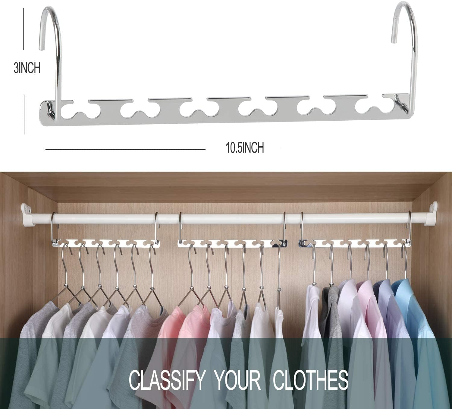 10.5 Inch Chrome Space Saving Hangers (4 Pack) - Metal Wardrobe Clothing Magic Hangers Organizer - Heavy Duty Stainless Steel, Cascading, 30 Lbs Capacity image number 4