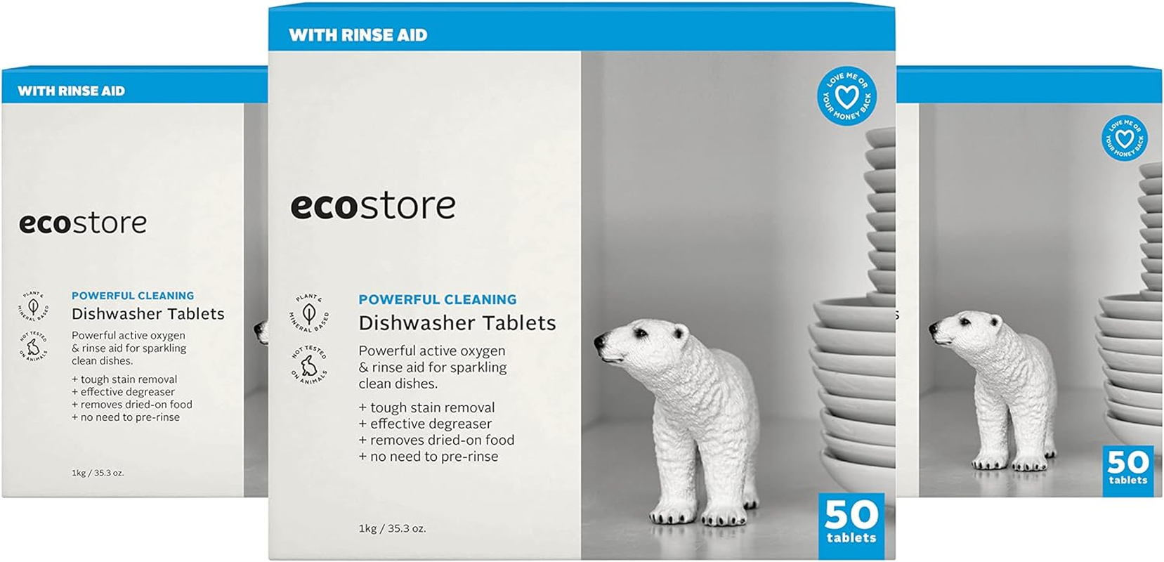 Ecostore Dish Tabs 3X Multi Pack - 3X 1Kg/50- Dishwashing Tablet Packs, Sparkling Clean Dishes, Vanish and Streak Free, Cuts through Grease, Tough on Stains, No Rinse Needed, Plant and Mineral Based image number 1