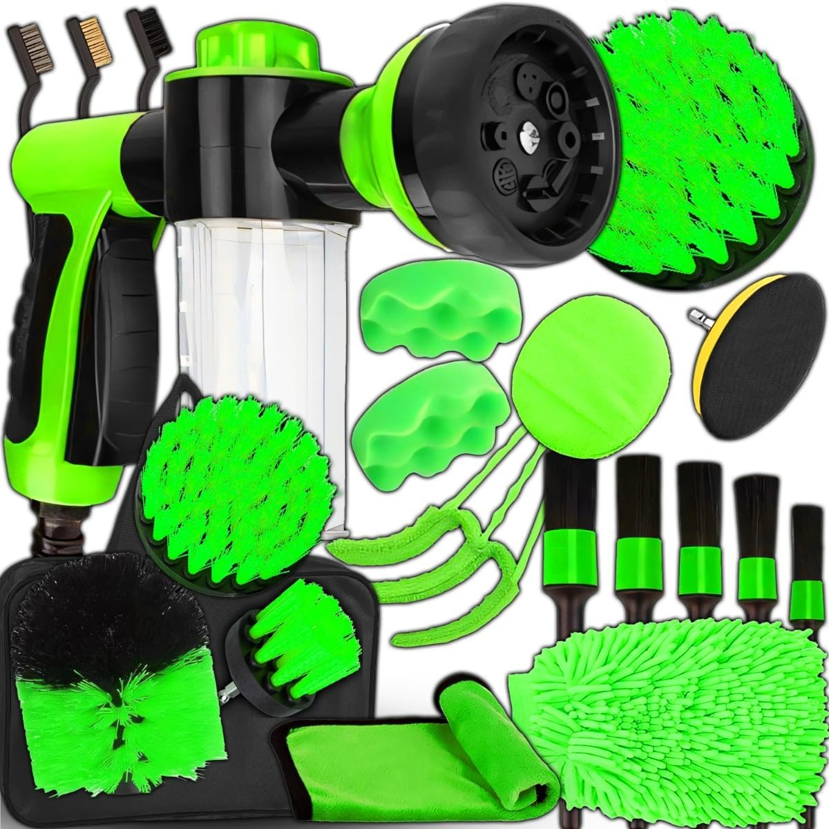 Retoo Car Cleaning Set 21 Pieces Car Care Set, Cleaning Brushes, Microfibre Cloths, Rim Brush, Car Wash Brush, Wash Set for Interior and Exterior, Cordless Screwdriver Brushes image number 1