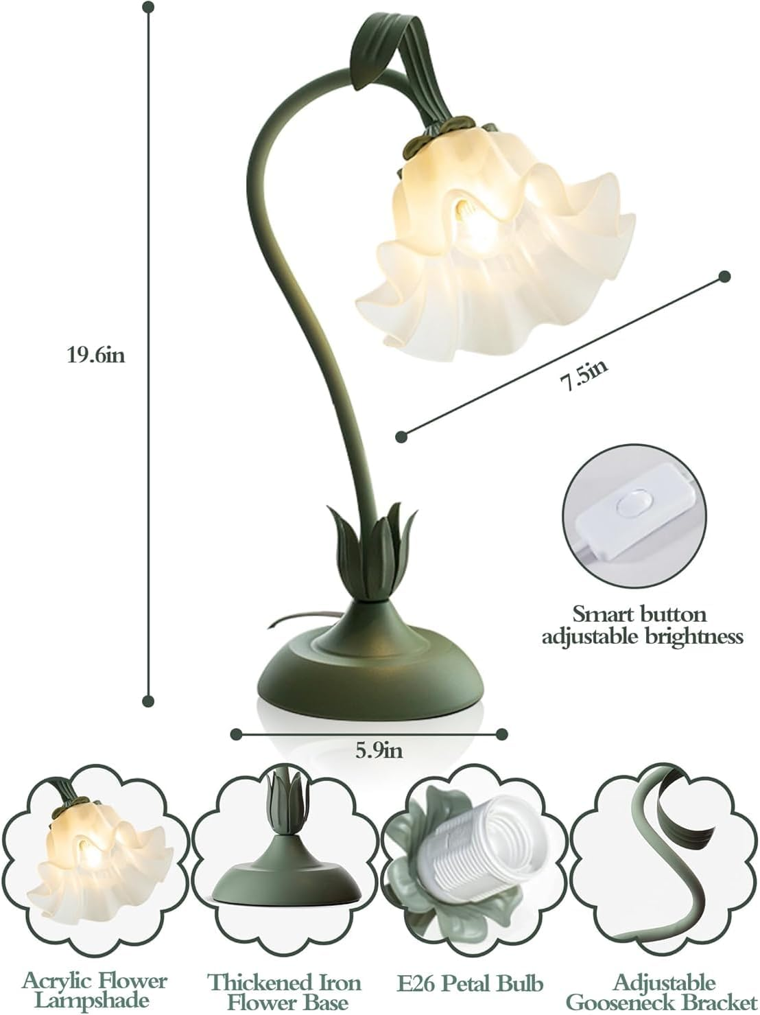 Flower Table Lamp,Led Reading Light Bedside Vintage Flower Night Light,3 Colors Modes Kawaii Bedside Lamps Decor,Living Room Bedroom Room Lighting Table Lamps Home Decoration image number 5