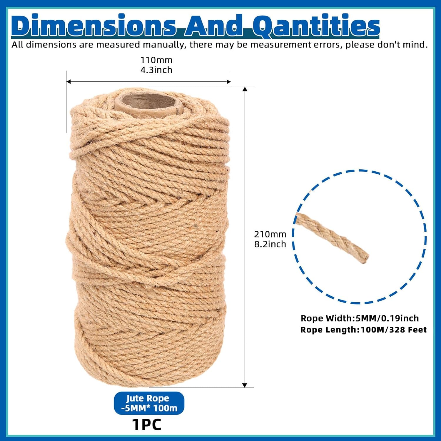 Glarks 5Mm X 328 Feet Natural Jute Twine, Well Braided Jute Rope Heavy Duty Thick Twine String Packing String Rope for DIY Gifts Wrapping Bundling Decoration Gardening Applications (5Mm X 328 Ft) image number 3