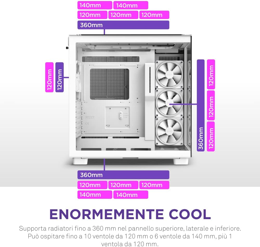 NZXT H9 Elite CM-H91EW-01 Dual-Chamber ATX Mid-Tower PC Gaming Case Includes 3 X 120Mm F120 RGB Duo Fans with Controller Glass Front, Top & Side Panels 360Mm Radiator Support White image number 2