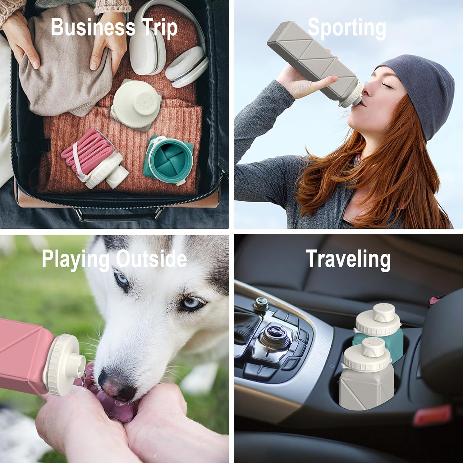 Collapsible Water Bottles, BEAUTAIL Silicone Foldable Portable Water Bottle 610Ml, Lightweight Reusable Leakproof for Travel Camping Hiking Cycling Yoga Sports Outdoor, 1 Pack (Darkblue) image number 1