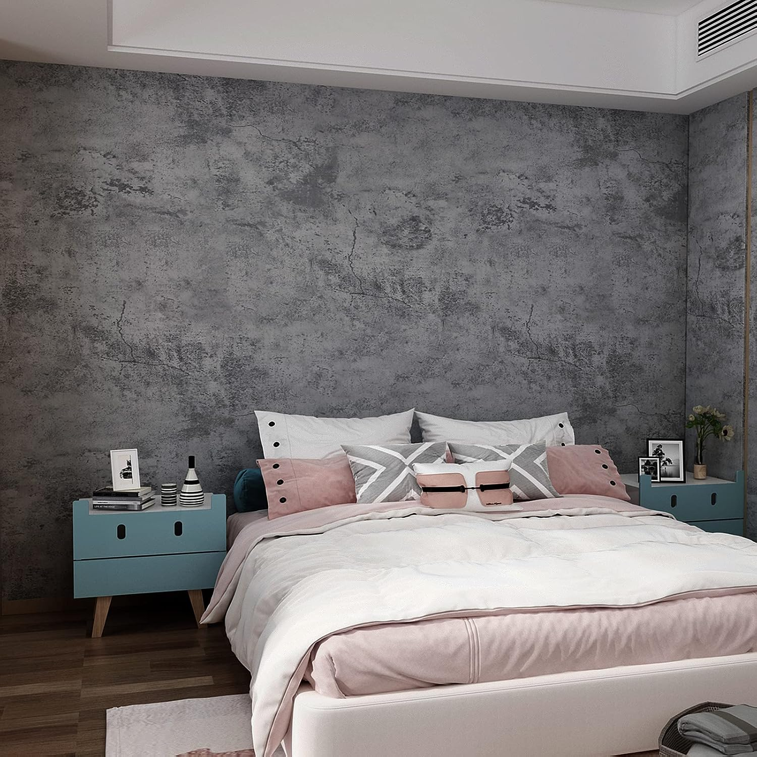 16"&times;118" Thick Blue Grey Peel and Stick Concrete Wallpaper 3D Faux Gray Concrete Contact Paper Vinyl Wrap DIY Self Adhesive Matte Grey Cement Wallpaper Tile Sticker for Countertops Walls Drawer image number 6