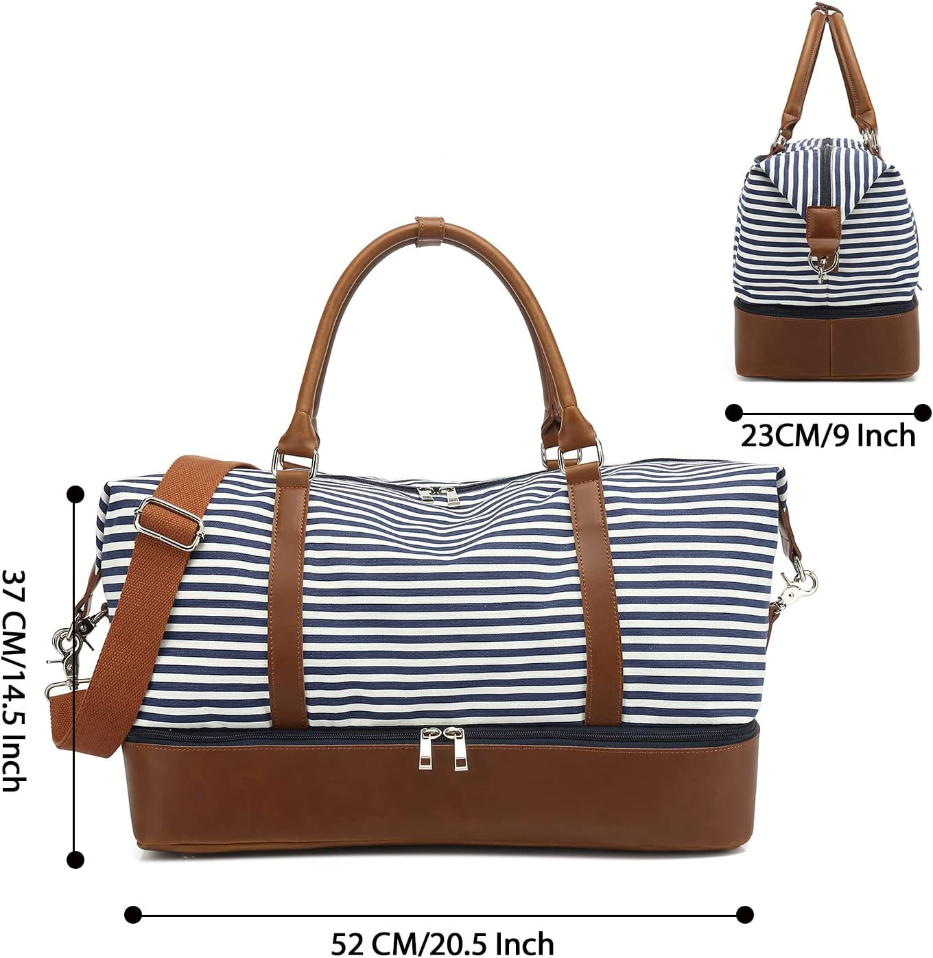 Large Women Canvas Weekender Bag for Travel, 45L Travel Tote Duffel Shoulder Weekend Bag Unisex Overnight Handbag Carry on Duffel Bag (X-Large,Black Stripe) image number 6