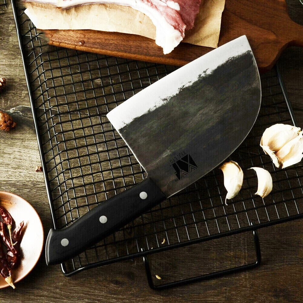 Ariv Hommey 6.5 Inch Handmade Serbian Chef Knife Cleaver Forged Cutting Butcher Knives High Carbon Steel Razor Sharp V-Shaped Blade Cleavers Ergonomic Full Tang Wood Handle W/Carrying Sheath image number 4