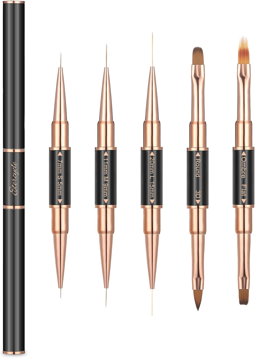 Double-Ended Acrylic Nail Art Brushes Set, Etercycle Gel Polish Nail Art Design Pen Painting Tools Nail Art Liner Brush and Nail Dotting Pen for Acrylic Application Salon at Home DIY Manicure &hellip; (Black image number 3