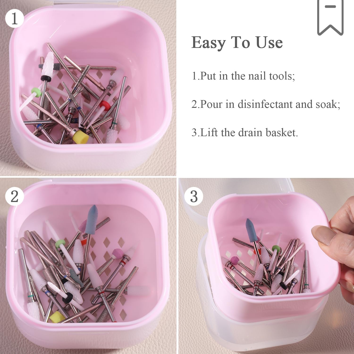 Fspronail 1Pcs Nail Tool Sterilizer, Nail Drill Bits Cleaning Box Disinfection Container for Nail Art Accessories Manicure Sterilization Tray Salon Supplies Sterilizer Cup with Drain Basket (Pink) - Pink image number 6