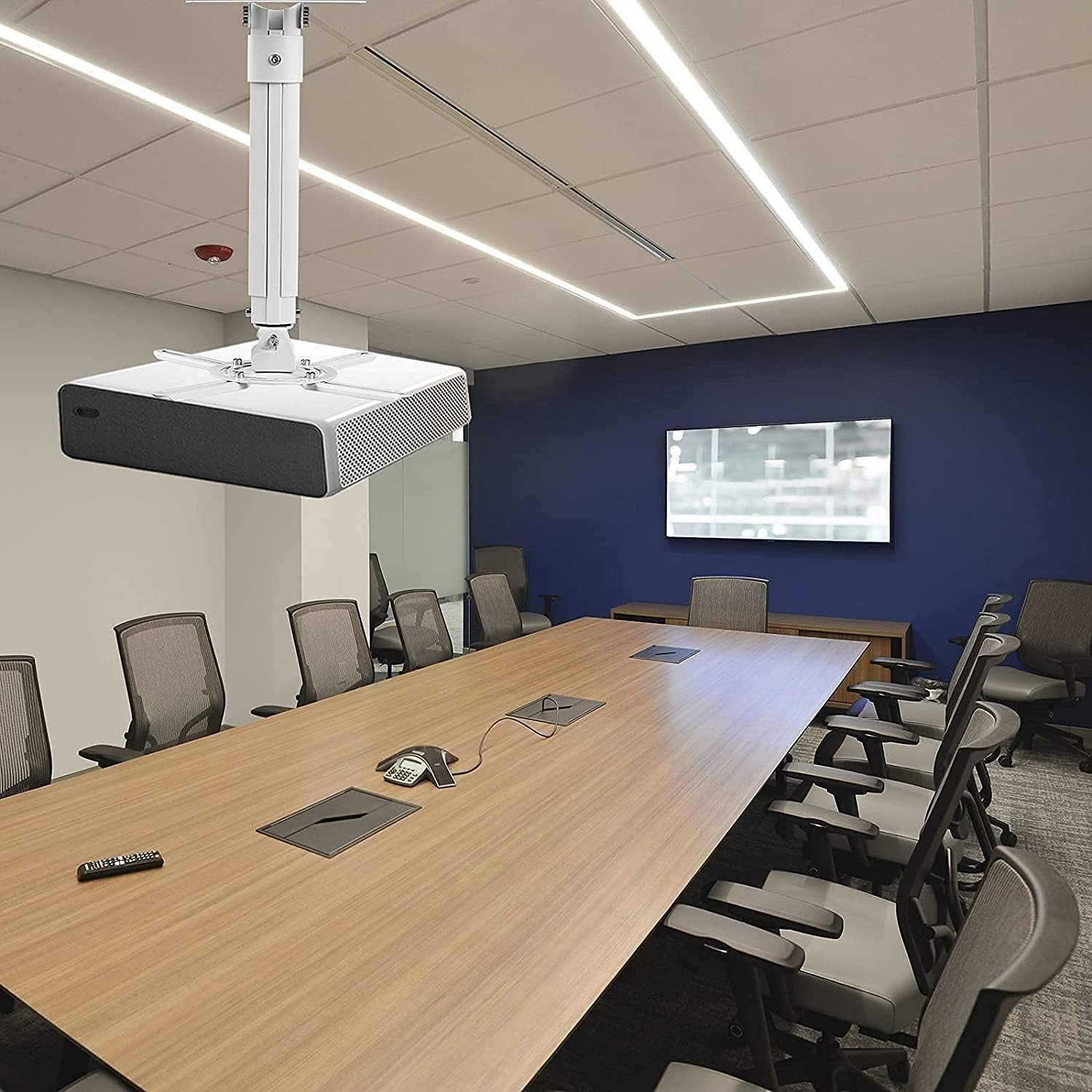 Suptek Projector Ceiling Mount, Projector Wall Mount Rotate 360 Swivel 90 Tilt 90 with 210-540Mm Extension Pole for Projectors Max 13.6Kg, 70-300Mm Fixing Holes, Ceiling Projector Bracket White PR05W