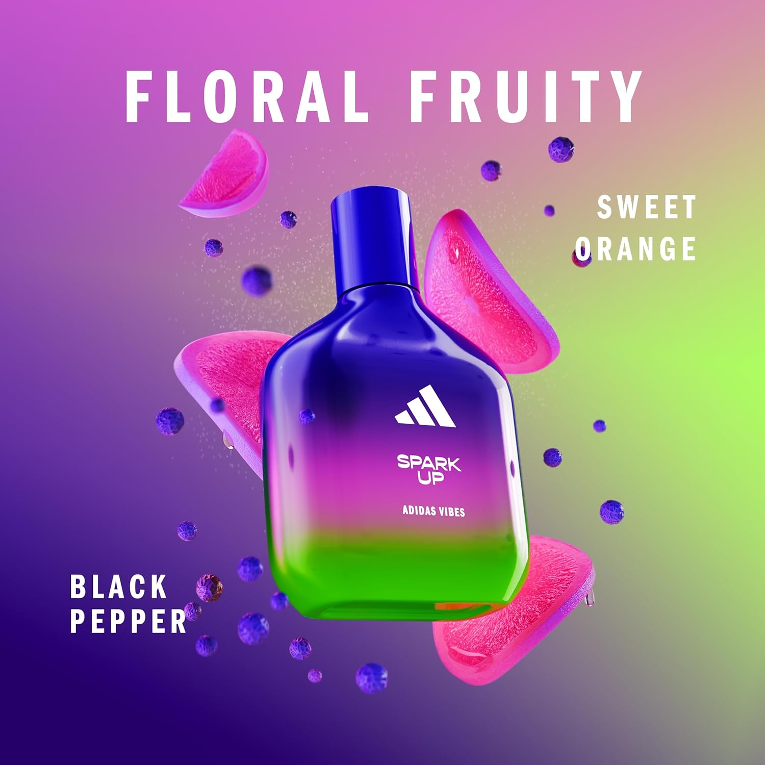 Adidas Vibes Spark up Eau De Parfum for All, Energising and Stimulating, Long Lasting Fragrance, Sweet Orange and Black Pepper 100Ml image number 1