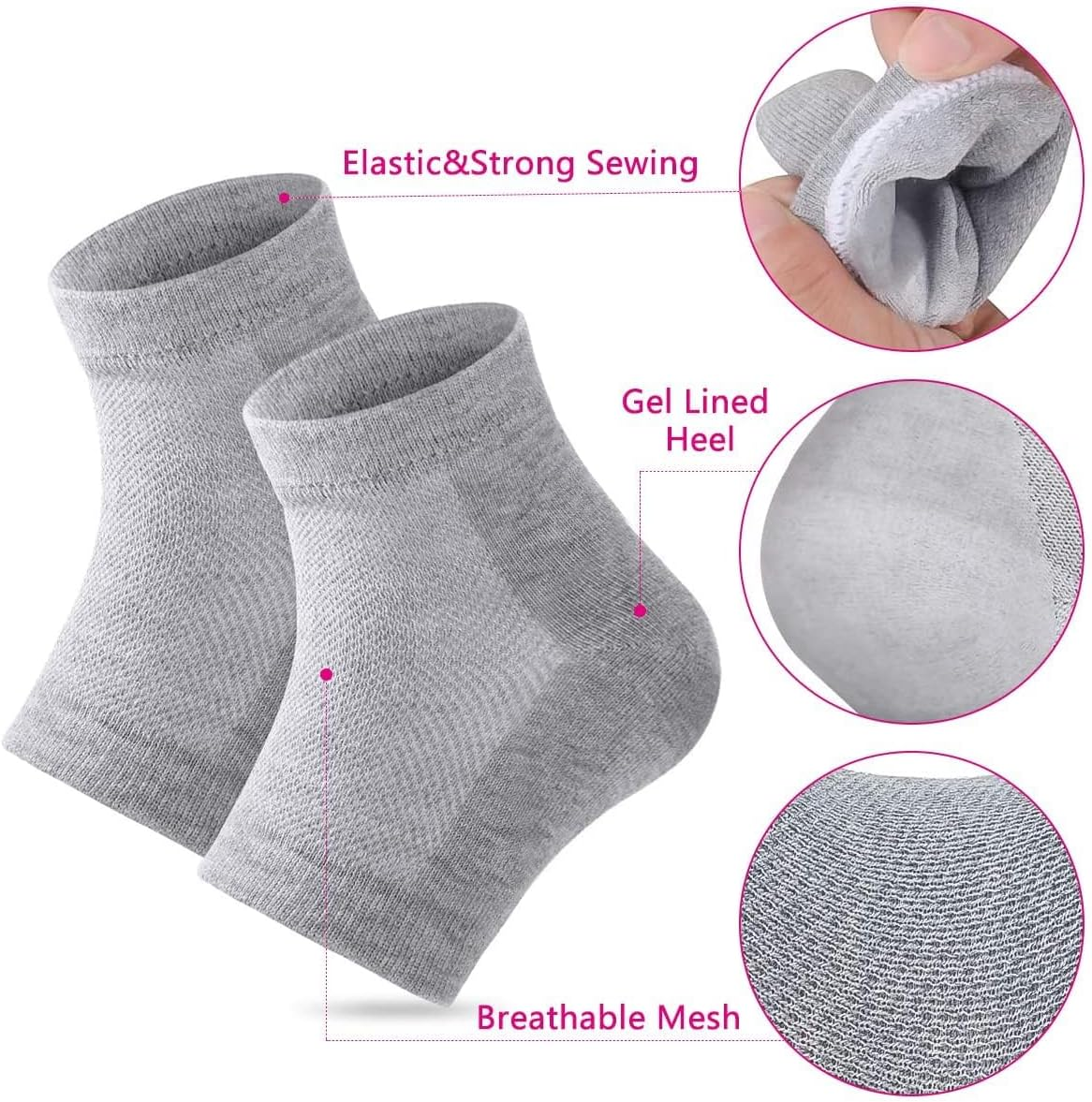 Moisturising Heel Socks for Cracked Heel Treatment, 4 Pairs, Cosy Gel-Lined Sleep Socks for Women image number 5