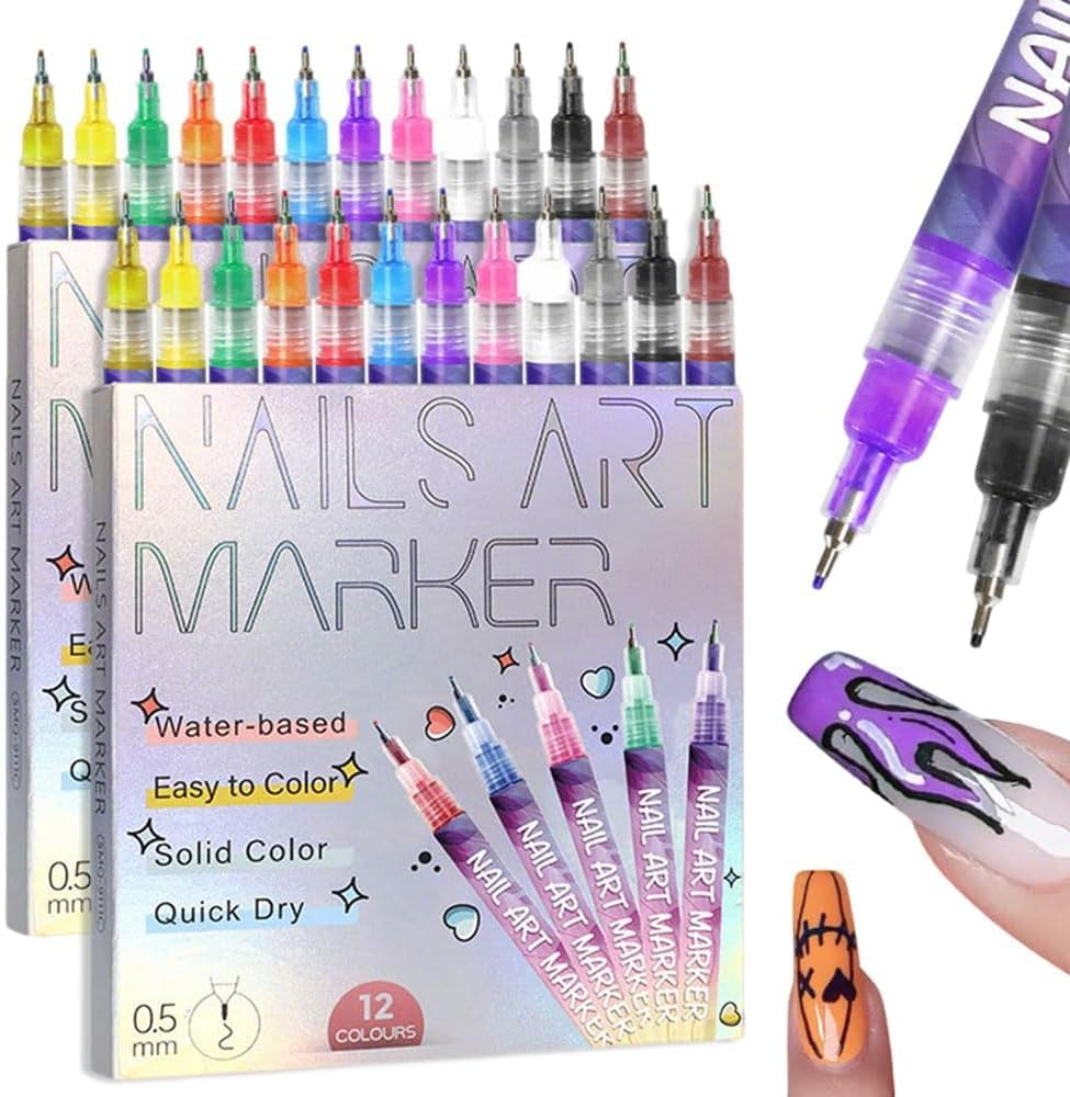 12 Colors Nail Art Pens Set, Nail Doodle Pens for Home Salon, Nail Art Markers Polish Pen, Nails Art Design, Manicure Nail DIY Decoration (1 Set)