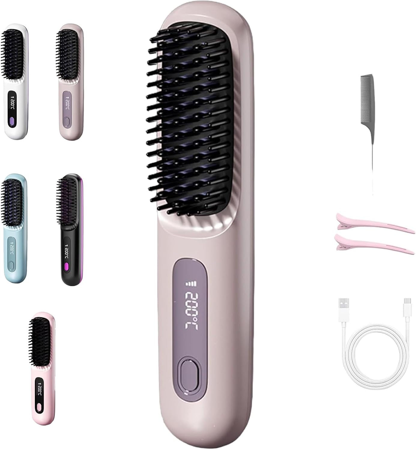 Gobrush Pro 2025, Gobrush Pro Hair Cordless, 2 in 1 for Straightening and Curling, with LED Display, 20S Fast Heat Up, 3 Temperature Settings (Purple) - Black image number 4
