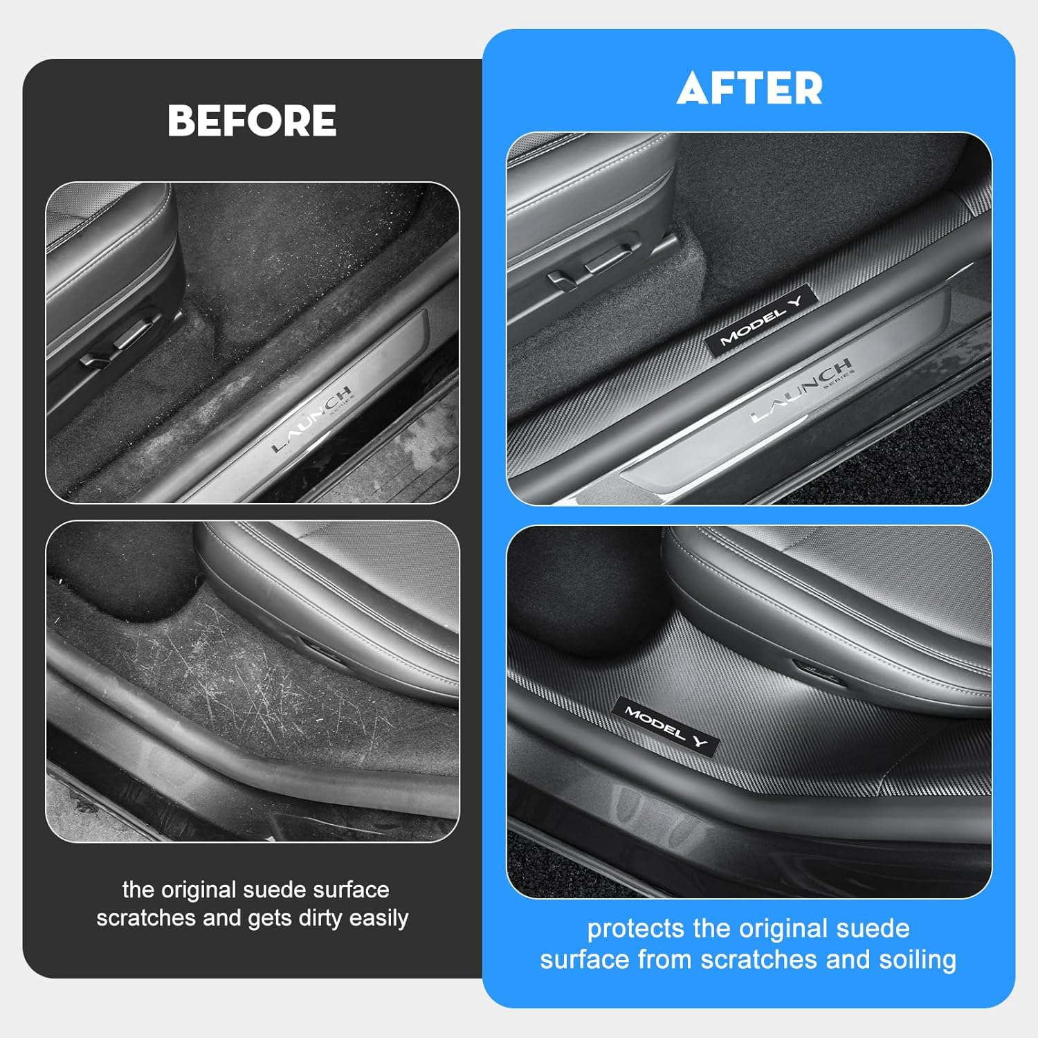 KUNIST 8PCS Door Sill Protector for Tesla Model Y Juniper Door Entry Guard Anti-Kick Full Protect Door Entry Cover for 2025-2026 New Model Y Juniper Interior Accessories(Carbon Fiber Pattern) image number 1