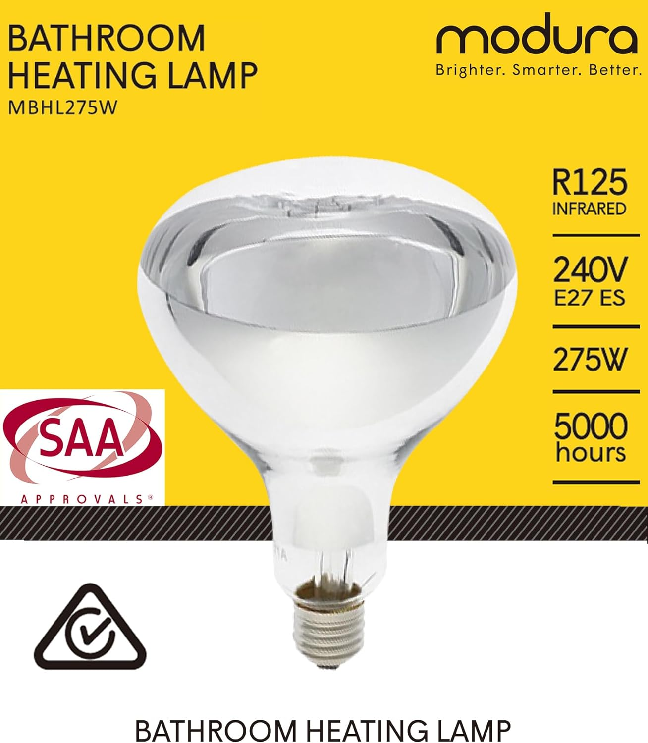 Bathroom Exhaust Instant Heat Lamp Globe 240V E27 275W Clear R125 Infrared Reflector Anti-Blast SAA (2) image number 1