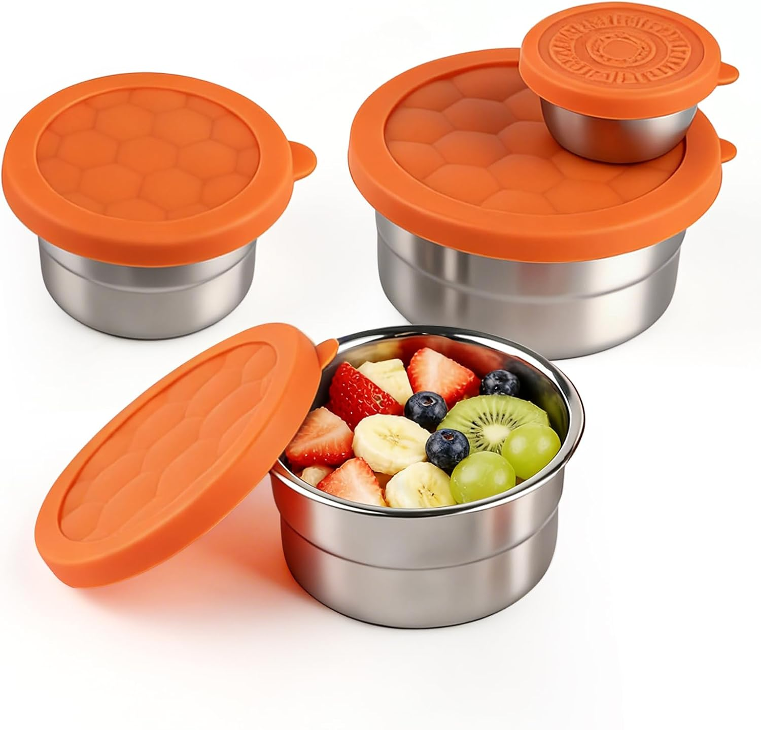4Er Stainless Steel Snack Box Set with Silicone Lids, Lunch Box for Kids, Snack Container&Stainless Steel Containers for Fridge Storage, Meal Prep, Salad Dressing Container to Go (1.7/3.1/6.1/12.9 Oz) image number 5
