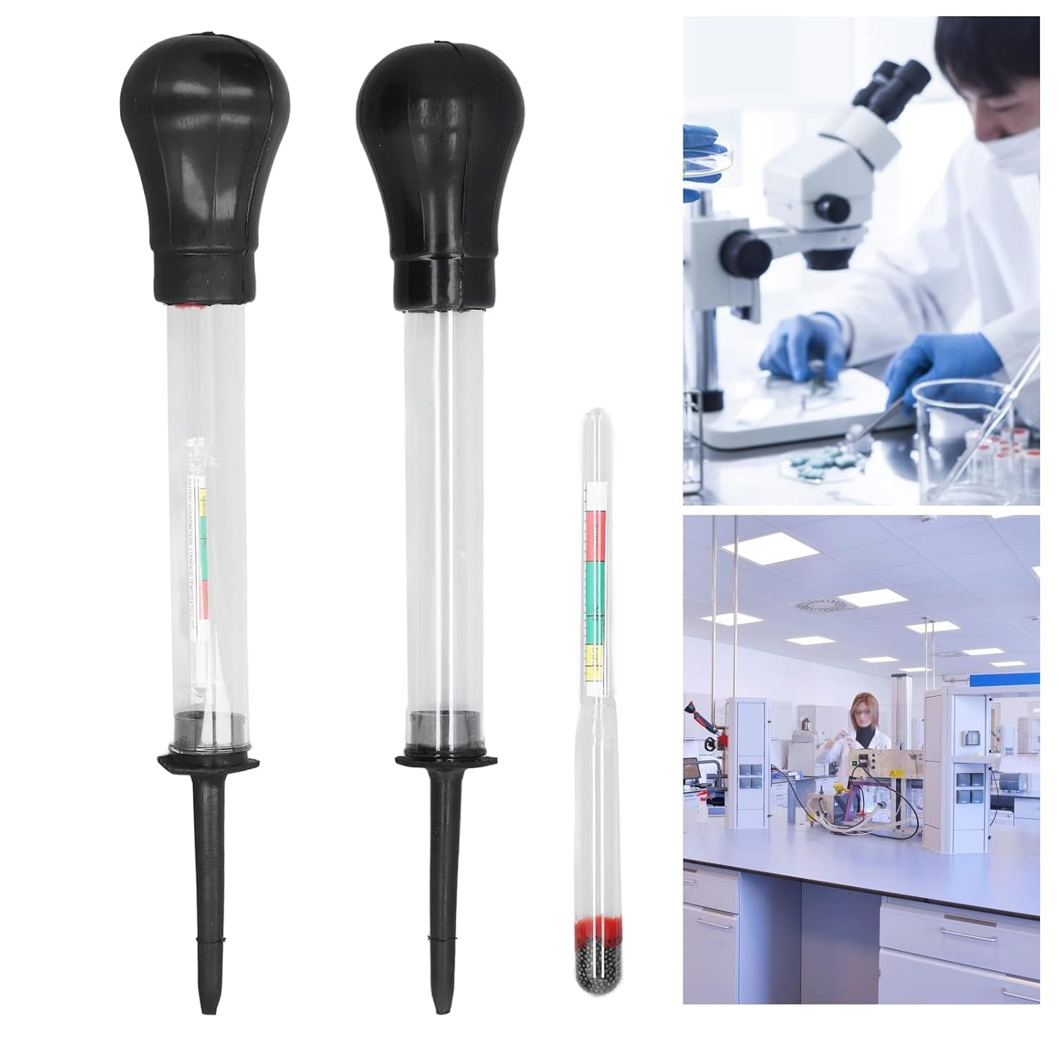 2Pcs Hydrometer Kit Electrolyte Density Measurement - Glass Hydrometer Tester Tool with 1.100 to 1.300 Measuring Range - Ideal Car, Boat, and Toy Batteries Accurate 0.005 image number 2