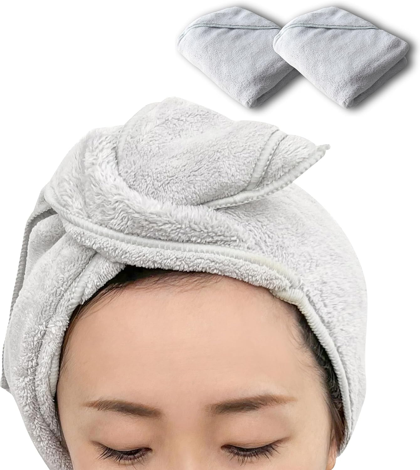 Towa Sangyo Kufu Microfiber Hair Drying Towel, Set of 2, Water Absorbent, Quick Drying, Gray, Hair Turban, Approx. 31.5 X 13.8 Inches (80 X 35 Cm), Face Washing, Wide, Bathing, Pool, Quick Drying,