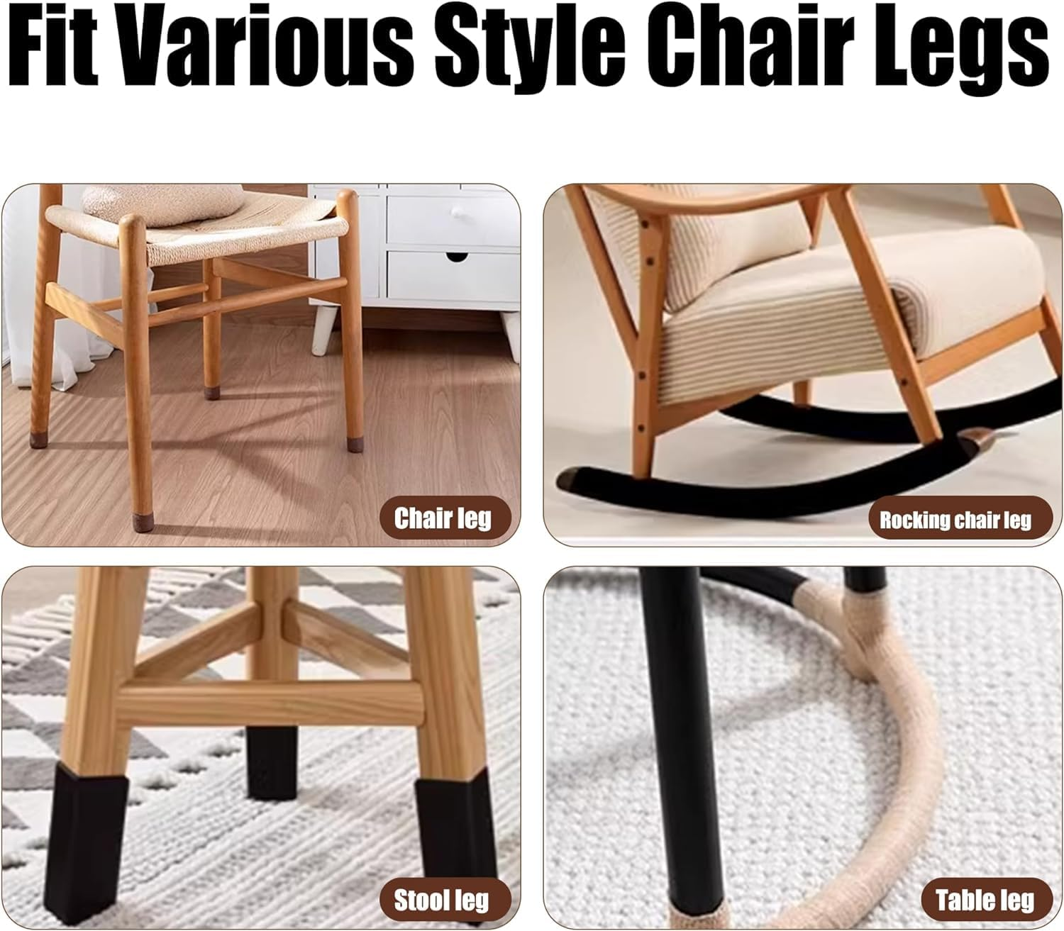 12 Pcs Universal Chair Leg Floor Protectors, Self Adhesive Multi-Functional Table and Chair Protection Tape, Noise Reduction for Protecting Floors from Scratches and Noise for Floors Fit All Legs - Khaki image number 4