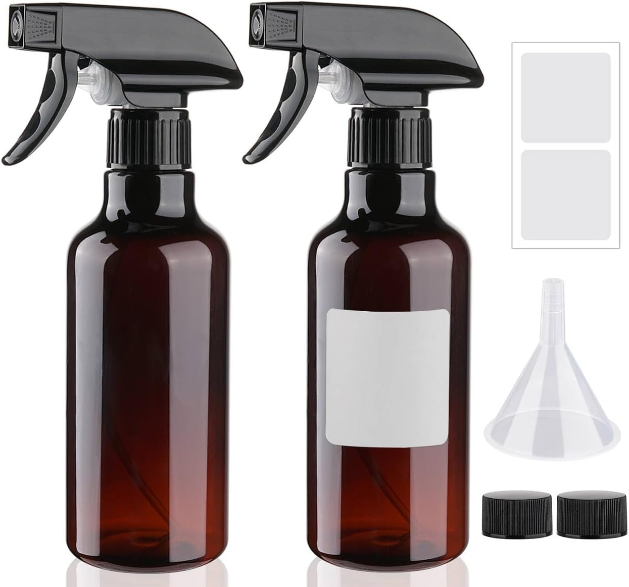 Hethyo Plastic Spray Bottles 12Oz 2 Pack Adjustable Mist/Stream Spraying Heavy Duty Square Water Spray Bottles for Hair, Cleaning Solutions, Plants，Essential Oils (Clear)