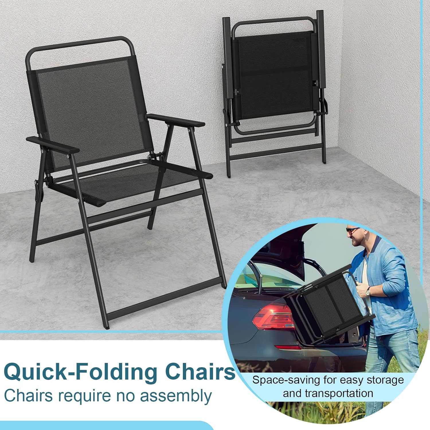 Costway 3 Piece Patio Folding Conversation Set, 2 Folding Chairs W/Coffee Table, Breathable Fabric & Heavy-Duty Metal Frame, Outdoor Portable Folding Chair Set for Backyard, Poolside, Balcony image number 1