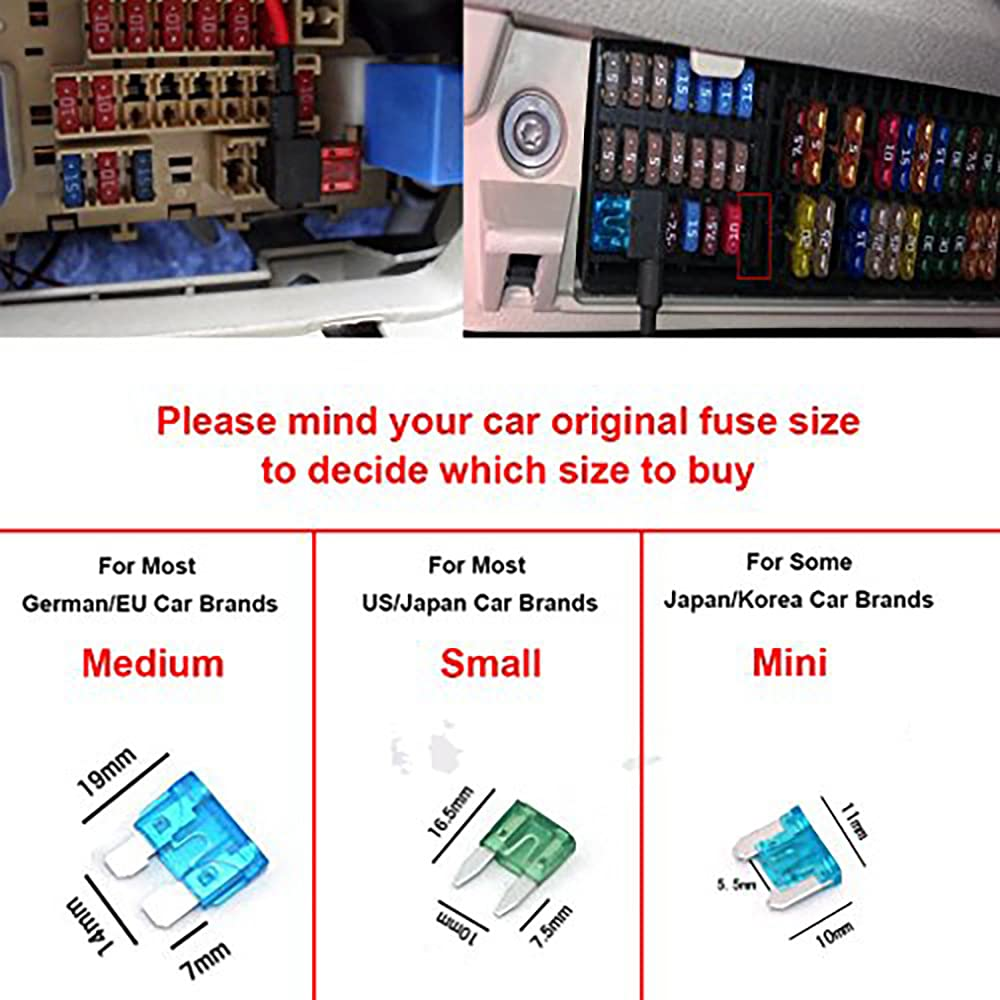 Car Motor ADD Circuit Blade Style Fuse Adapter Cable Add-A-Circuit Fuse Holder APS ATT Low Profile ATM LP FUSETAP TAP with 7 Fuses Set 5, 7.5, 10, 15, 20, 25, 30 AMPS - Mini Size ｡ｭ image number 1