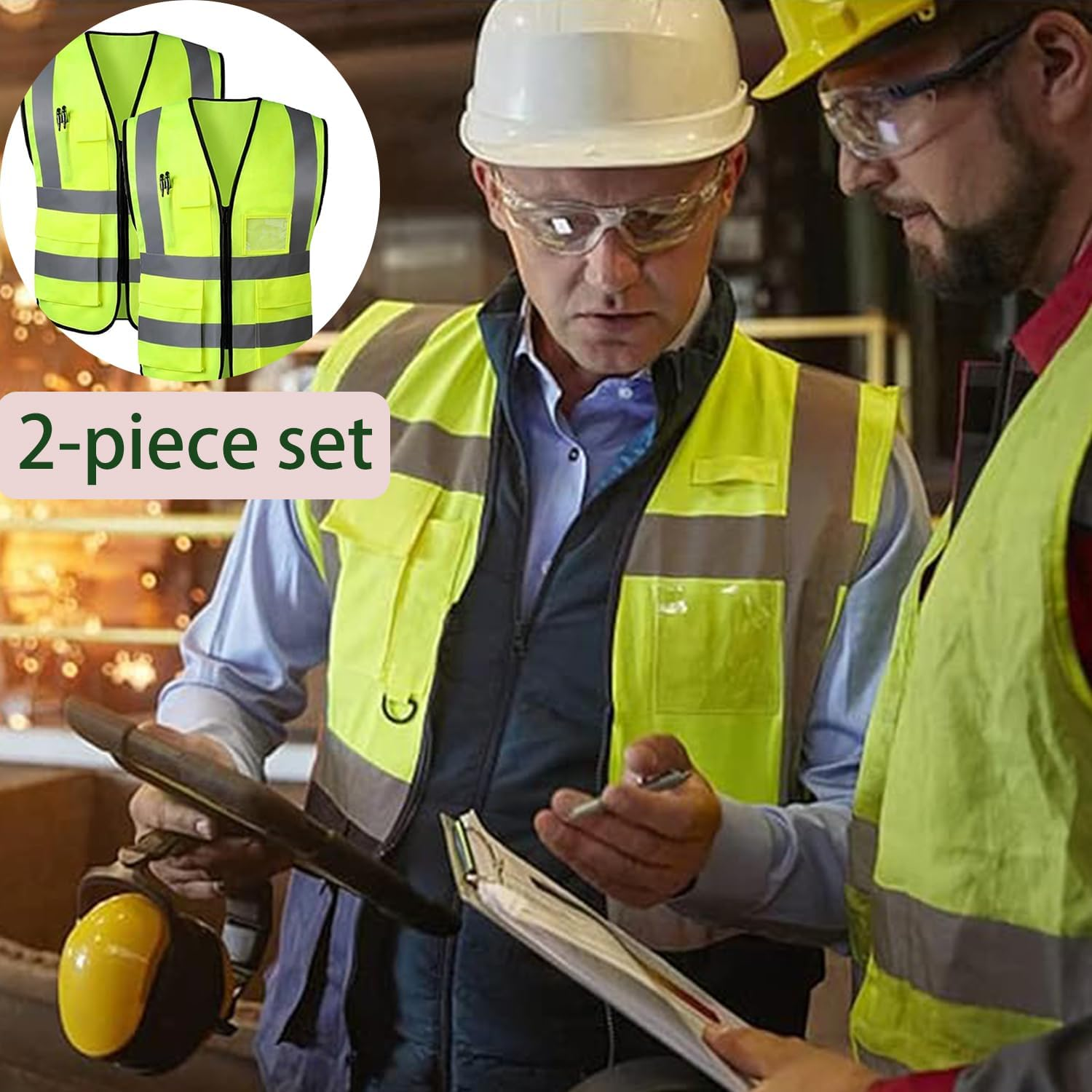 Roczential Men'S and Women'S Two-Piece Reflective Safety Vest, High Visibility Safety Vest with Pocket Zipper on the Front image number 3