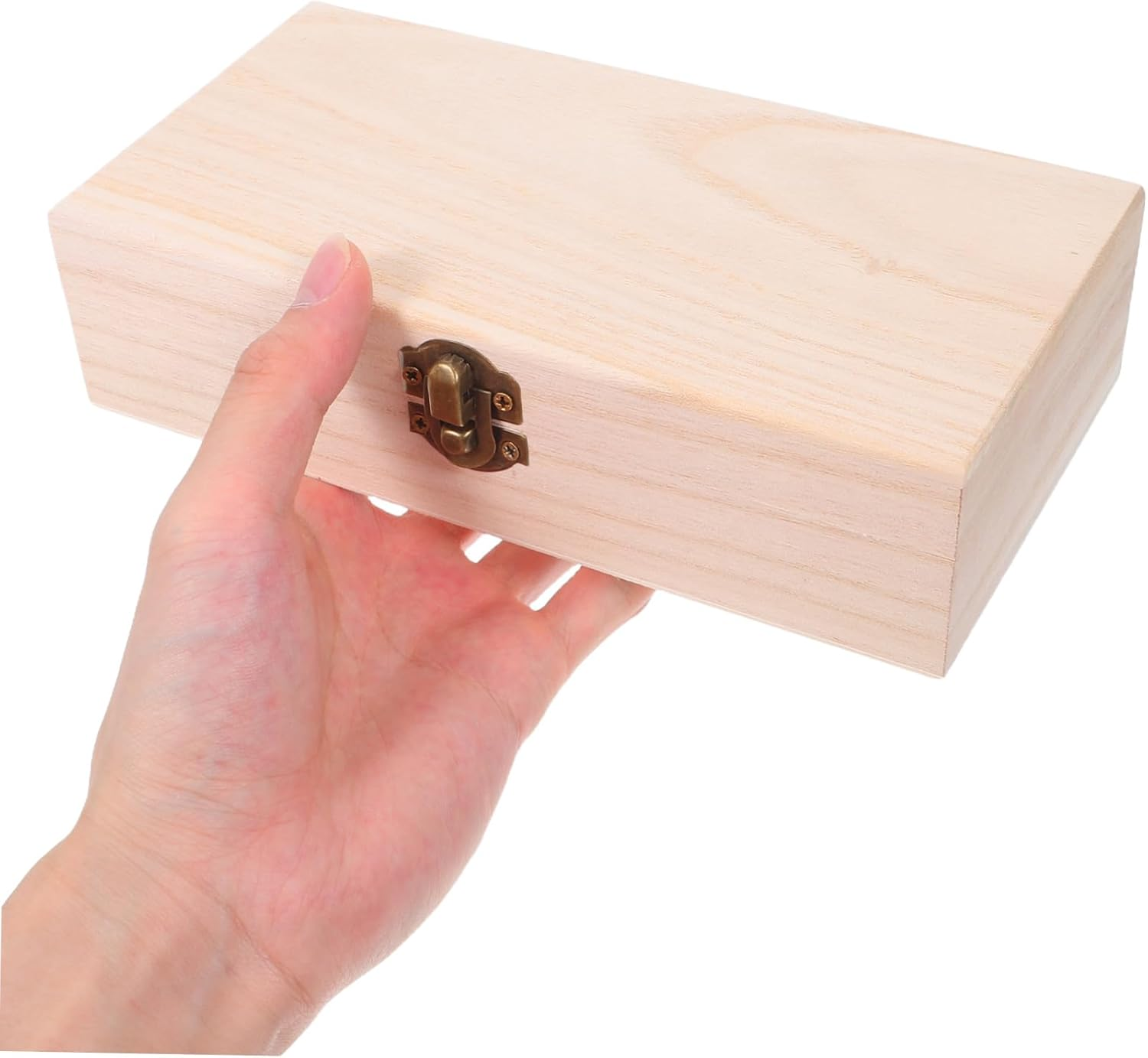 2Pcs Wooden Storage Box Unfinished Wood Treasure Chest Hinged Lid and Front Buckle for Jewelry Home Craft Storage image number 6