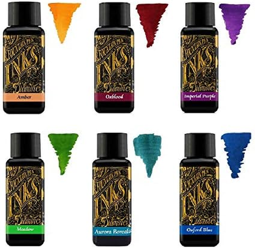 Diamine Fountain Pen Ink 30Ml - Colour Wheel - 6 X Bottles - Amber, Oxblood, Imperial Purple, Aurora Borealis, Oxford Blue, Meadow image number 5