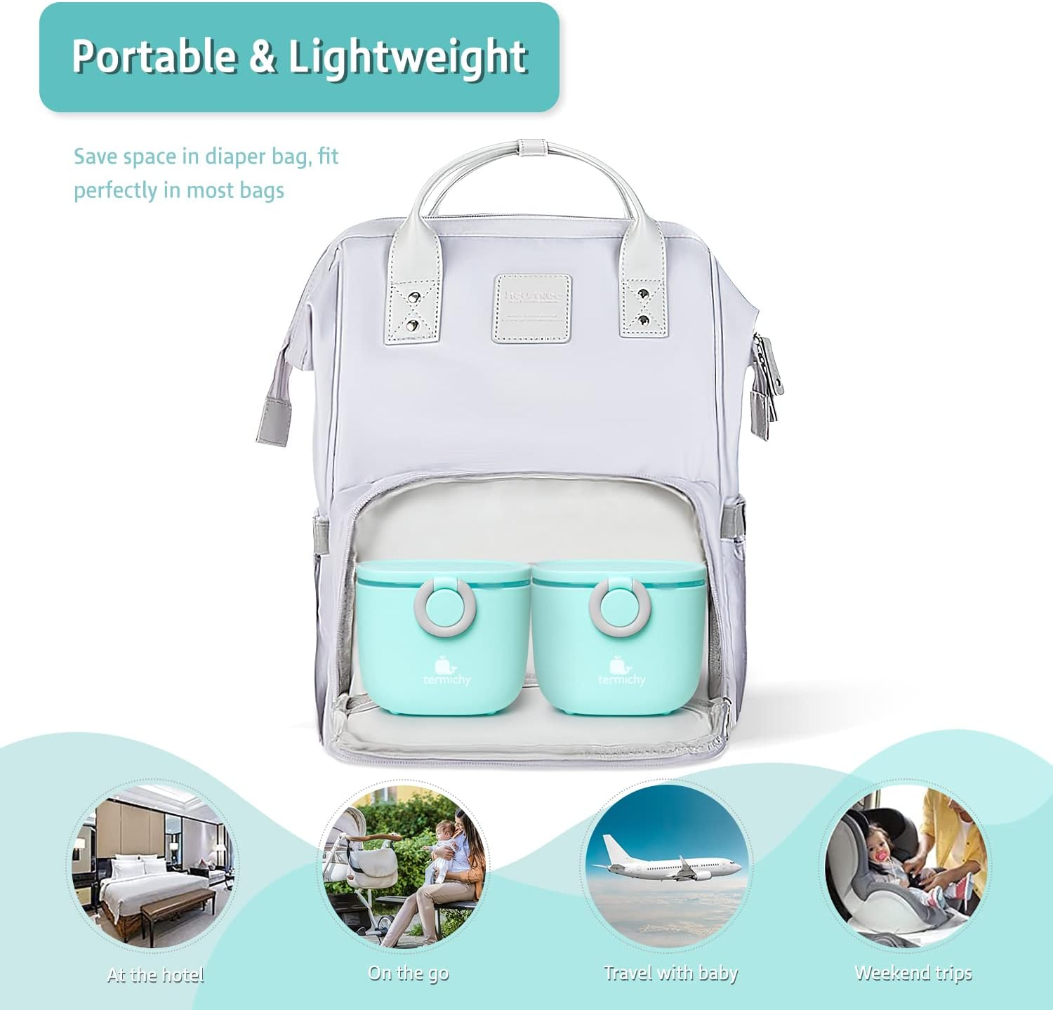 Termichy Baby Formula Dispenser, Portable Milk Powder Dispenser Container with Carry Handle and Scoop for Travel Outdoor Activities with Baby Infant, 8.8OZ, 0.55LB, 250G (Blue) - L-Light Grey image number 2