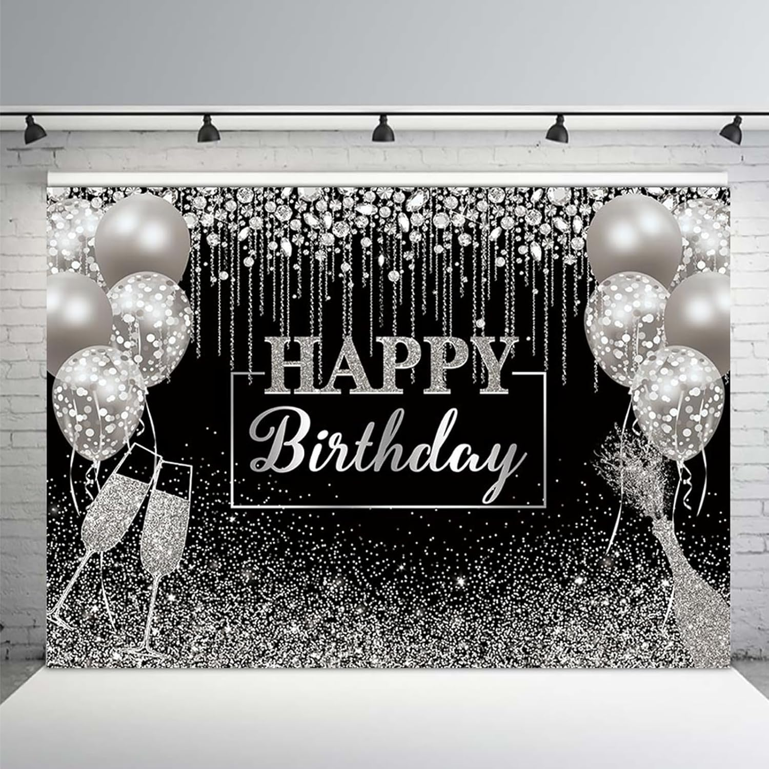 APROPHIC Black Happy Birthday Background Glitter Balloon Gift Diamond Birthday Anniversary Background Female Girl Photography Background Birthday Party Supplies 7 X 5 Feet image number 4