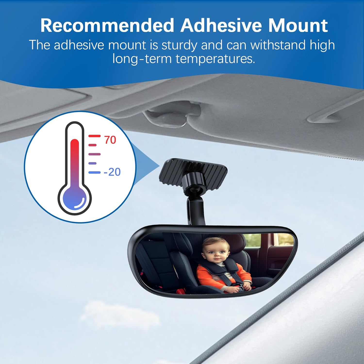 Range Tour Baby Car Mirror, 360&deg; Adjustable Wide Angle Convex Rearview Mirror for Rear Facing Infant Suction Cup & Adhesive Mount Mirror Safety Mirror for Car SUV Trucks image number 2