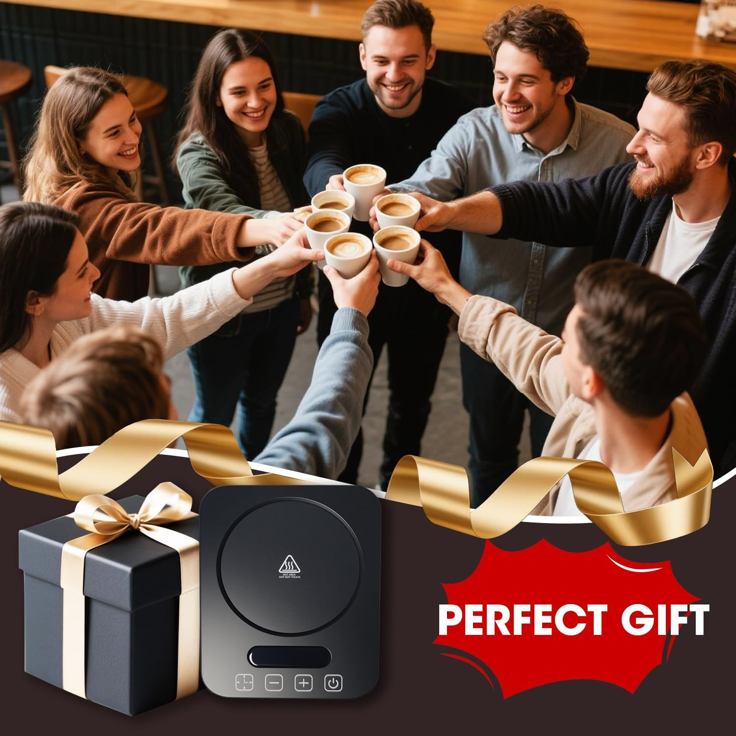 WEKUBA Coffee Mug Warmer, 9 Adjustable Temperature Levels (40-80&deg;C), 1-12 Hours Timer for Auto On/Off, Metal Heating Panel, Fast Heating, Cup Warmer with Night Light Design, FCC Certified image number 5