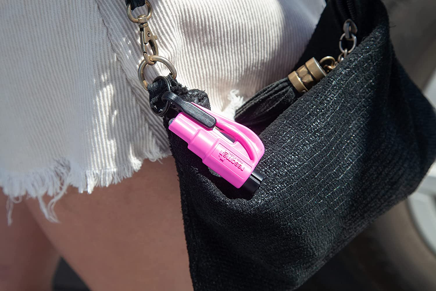 Resqme Accessory Pack the Original Emergency Keychain Car Escape Tool, 2-In-1 Seatbelt Cutter and Window Breaker, Made in USA with Visor Clip, Lanyard, Keyring and Cable Tie - Pink image number 1