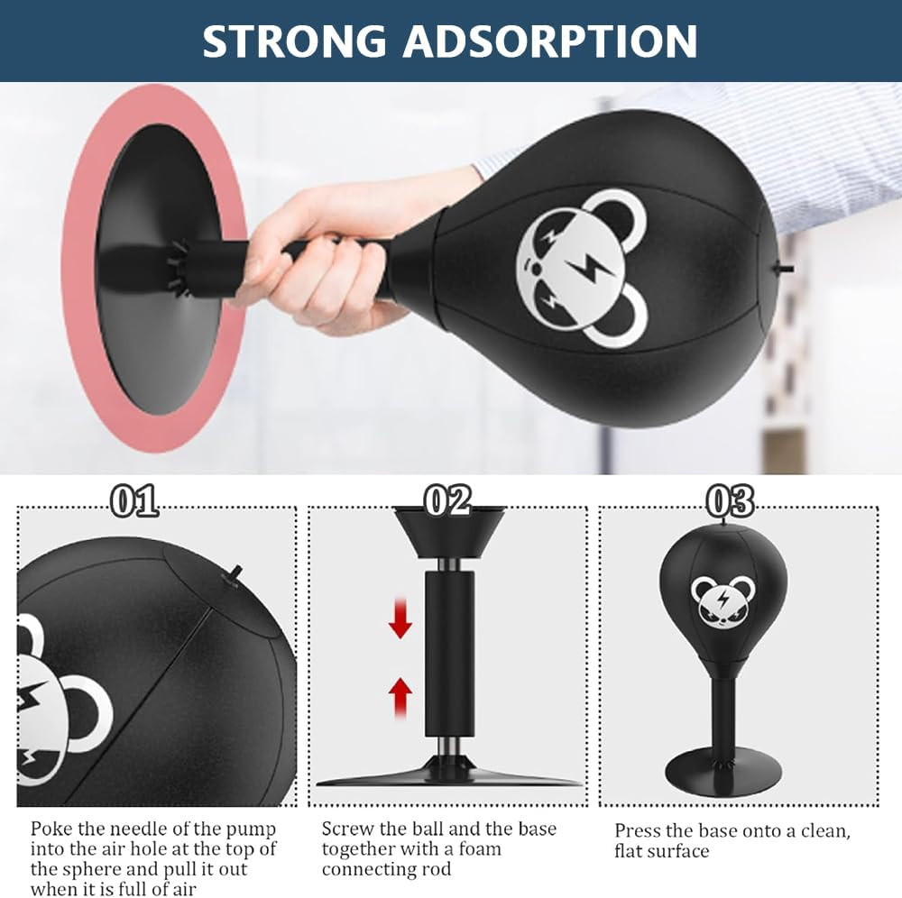 Desktop Punching Bag &ndash; Stress Relief Speed Bag with Suction Cup and Heavy Duty Spring for Kids and Adults &ndash; Tabletop Boxing Ball for Office or Home Use image number 4