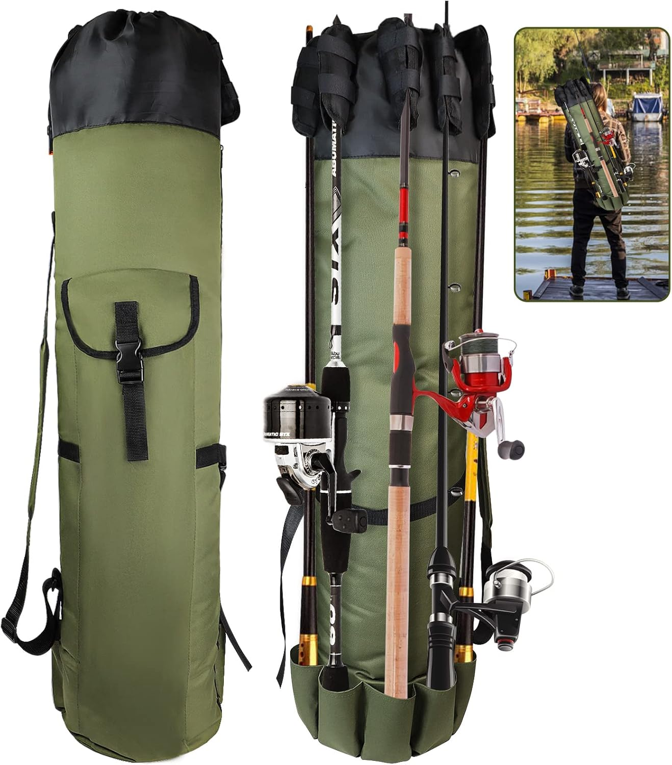 FOUUAAOOU Fishing Rod Bag, Fish Pole Case with Durable Folding Oxford Fabric, Portable Gear for Men Gifts (Black)