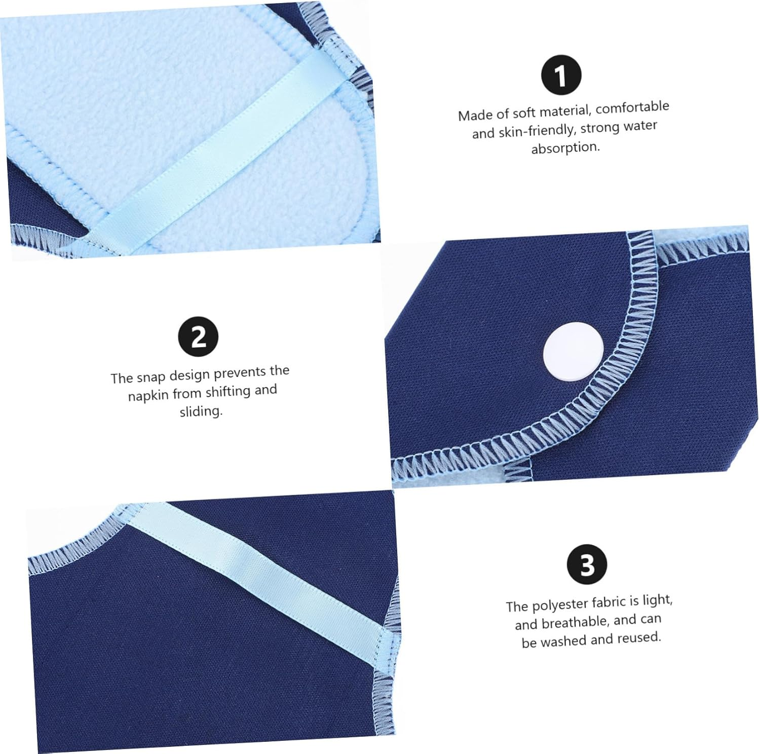 Healeved 1 Set 8Pcs Polar Fleece Sanitary Napkin Leakproof Panties Reusable Period Pad Postpartum Maternity Pads Menstrual Pad Waterproof Panty Pads Organic Pads Blue Pul Cloth image number 2