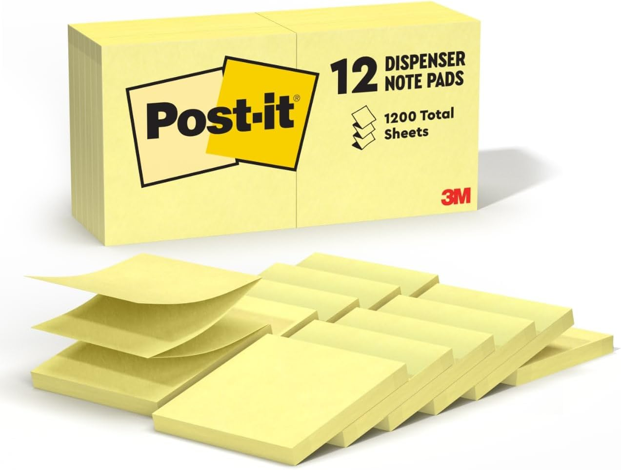 Post-It Pop-Up Notes, 3 in X 3 In, Marseille Collection, 12 Pads/Pack, 100 Sheets/Pad (R330-12AP) - 10 X 76 Mm, Canary Yellow, Original Pop-Up