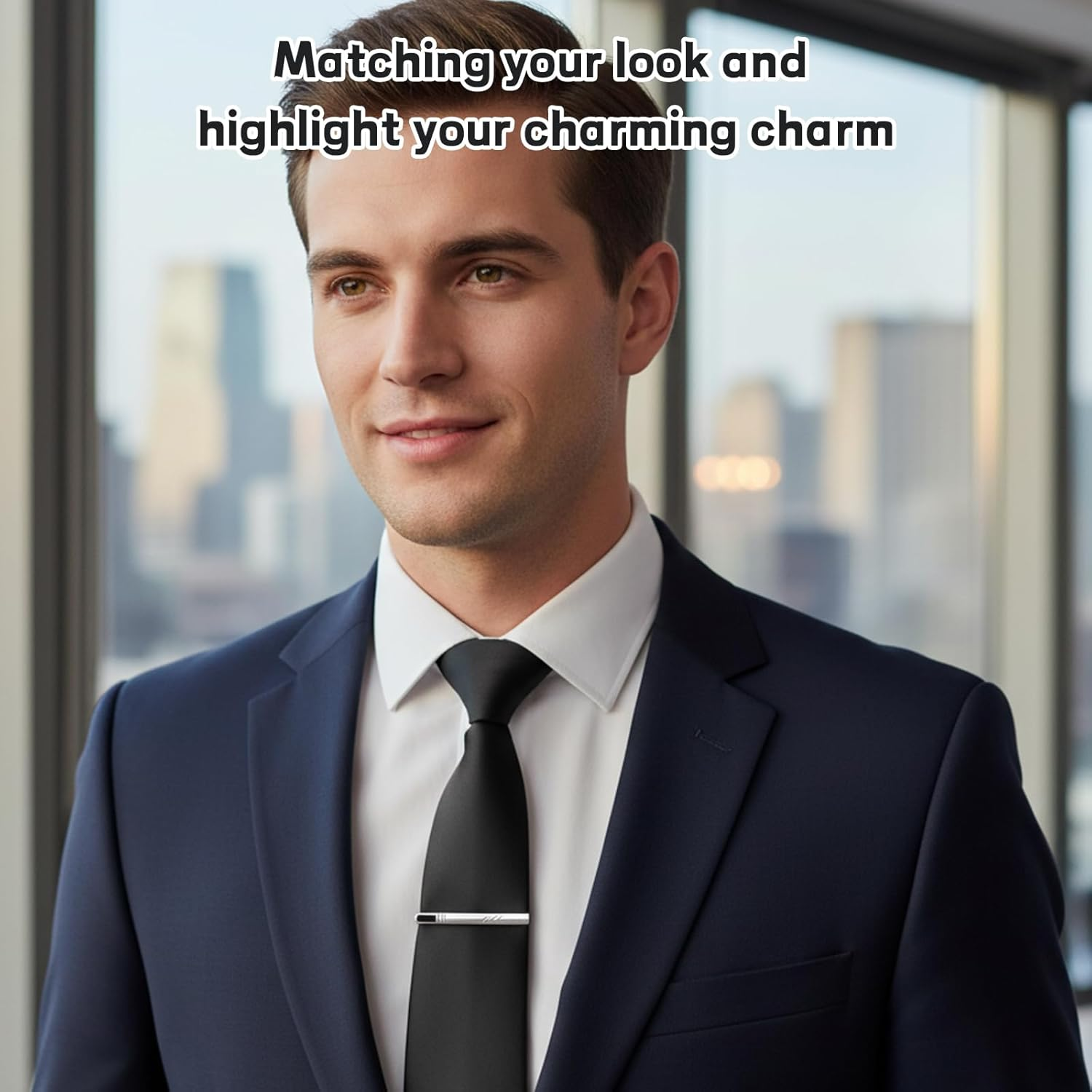 Black Tie for Men, Classic Formal Necktie with Silver Tie Clip, Elegant Accessory for Business Meetings and Weddings, 145 Cm Length, 8 Cm Width image number 4