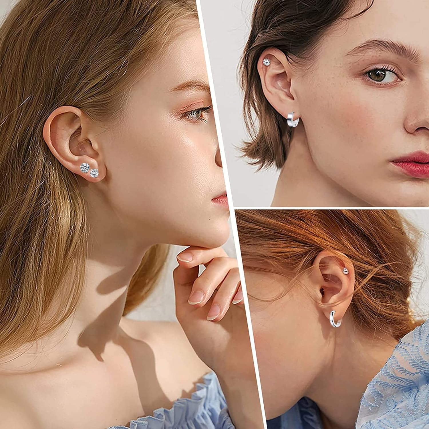 12 Pairs Black Earrings for Men, Stainless Steel Earrings Hoop Earrings Set for Unisex, Barbell Earrings, Diamond Earrings, Stainless Steel Earrings Boys Girls Jewelry Set Gift