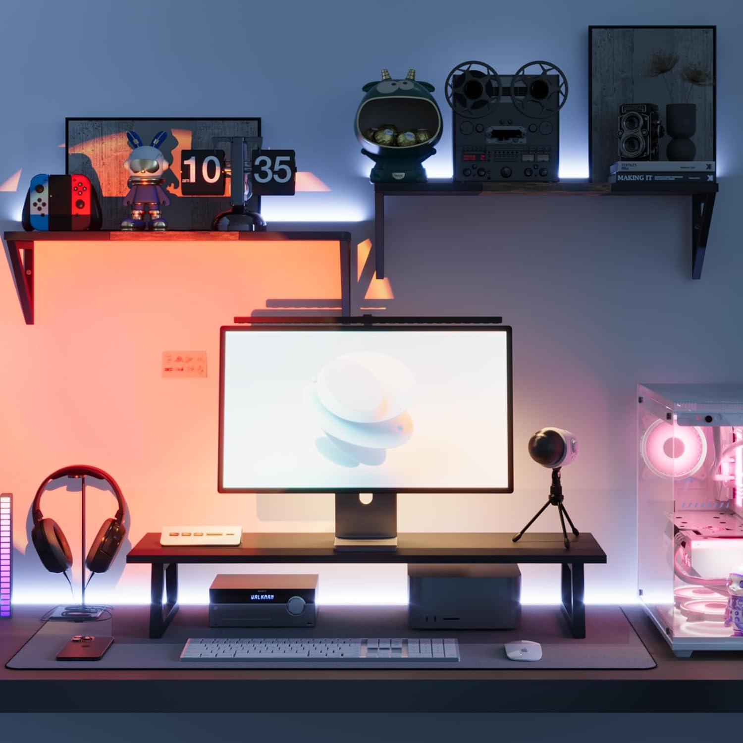 TEAMIX Dual Monitor Riser for 2 Monitors, 80Cm Long Monitor Stand Riser TV Stand Riser Monitor Stand for Desk Wood & Steel Desktop Riser Desk Organization Home Office (Black) image number 6