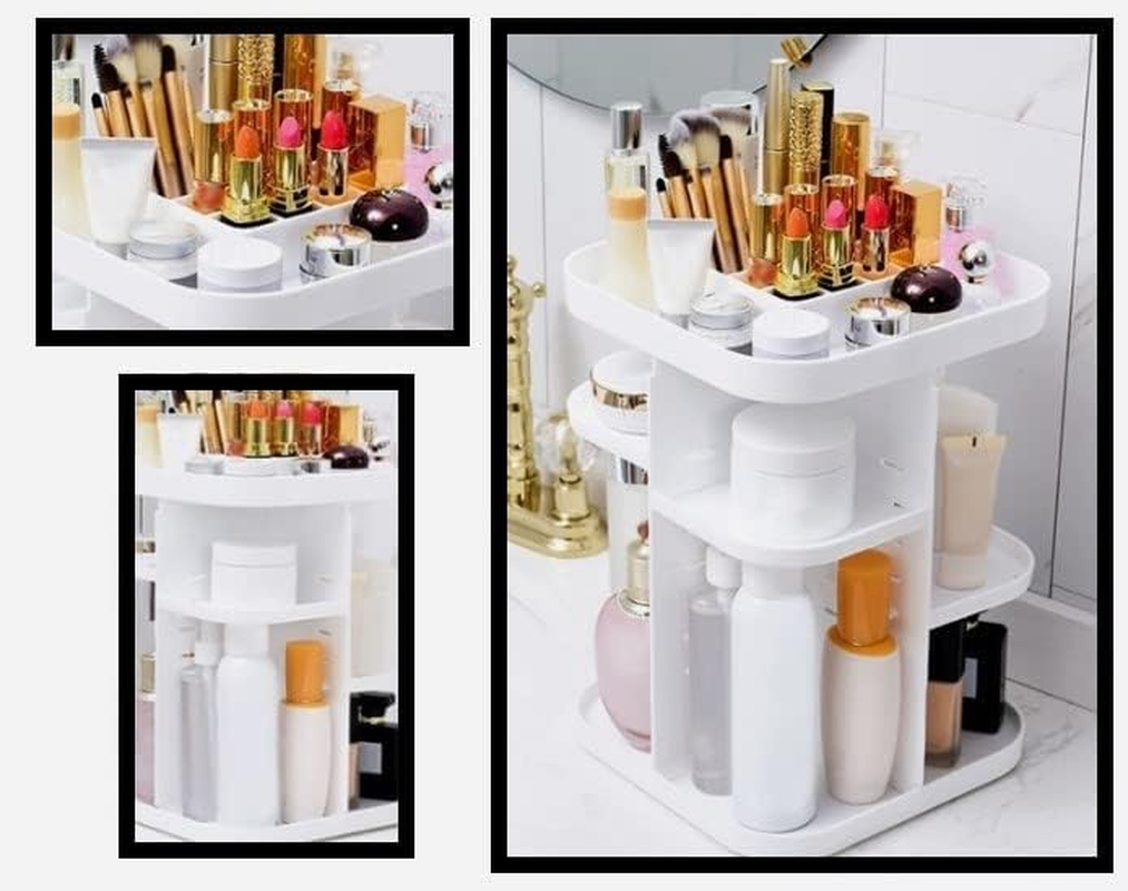 CARLA HOME 360 Rotating Makeup Organizer, DIY Adjustable Bathroom Makeup Carousel Spinning Holder Rack, Large Capacity Cosmetics Storage Box Vanity Shelf Countertop, Lipsticks (White) image number 2